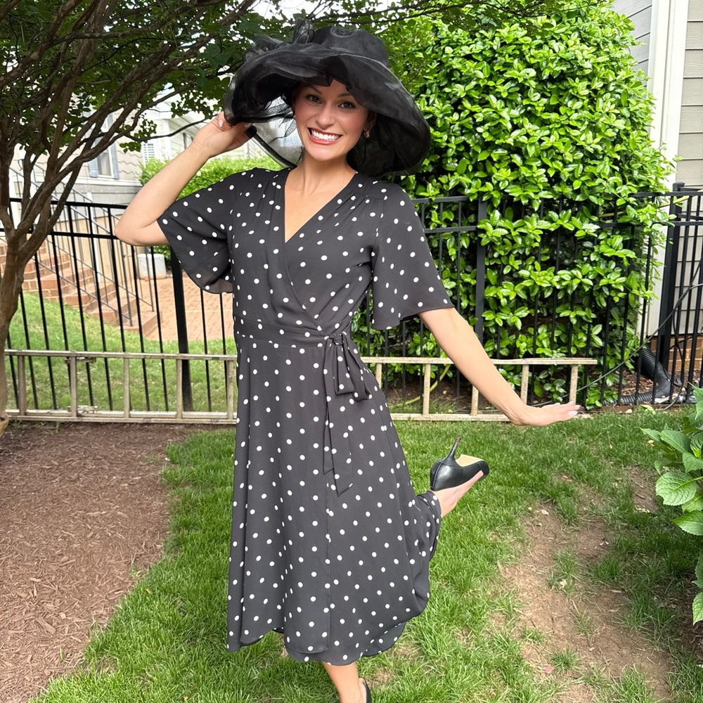 White House Black Market Black and White Wrap Midi Dress